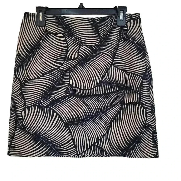 Ann Taylor Women's Navy & Cream Cotton/Spandex Palm Leaf Print Lined Mini Pencil - Picture 3 of 11